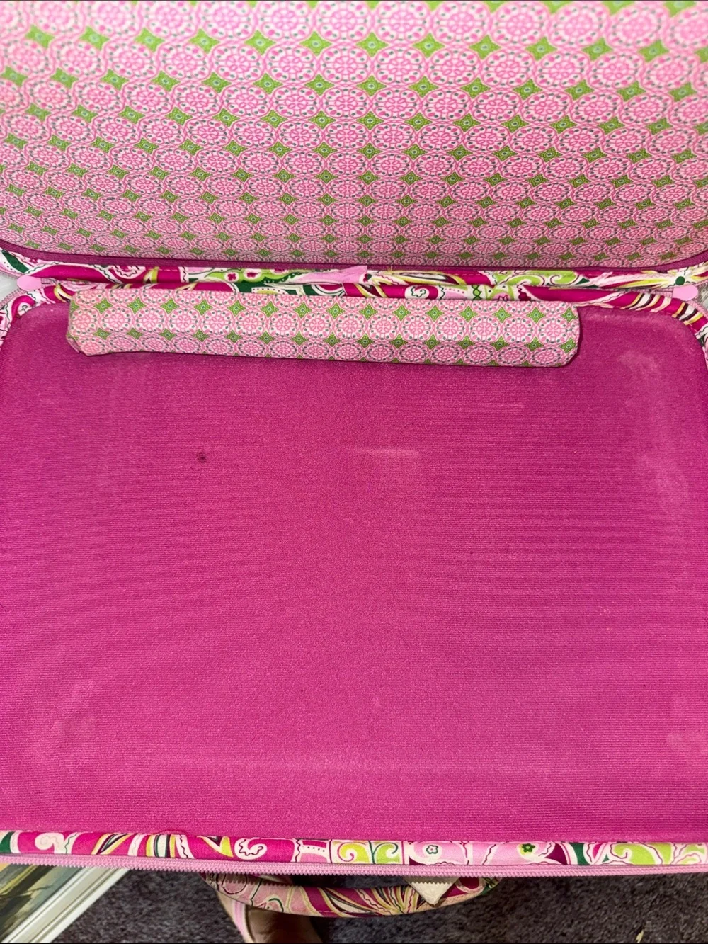 Vera Bradley Pink Floral Paisley Laptop Bag with Green Accents
